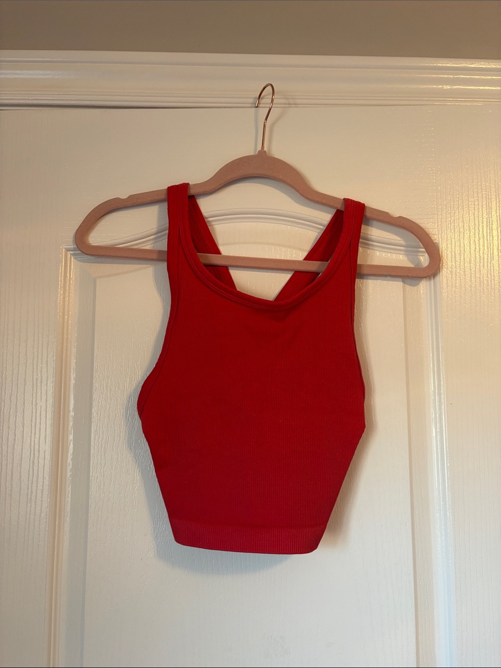 TNA Red Ribbed Racerback Crop Top
